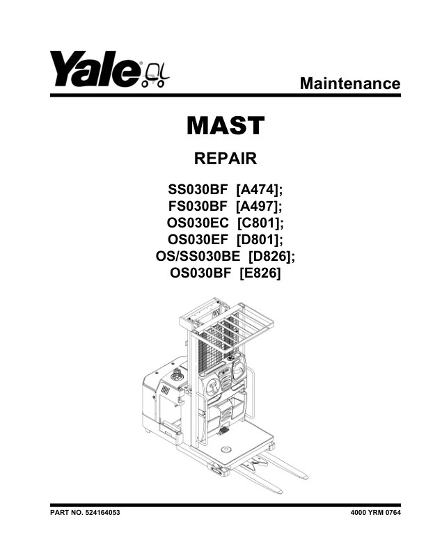 Yale Os Be Ss Be Order Selector D Series Repair Manual