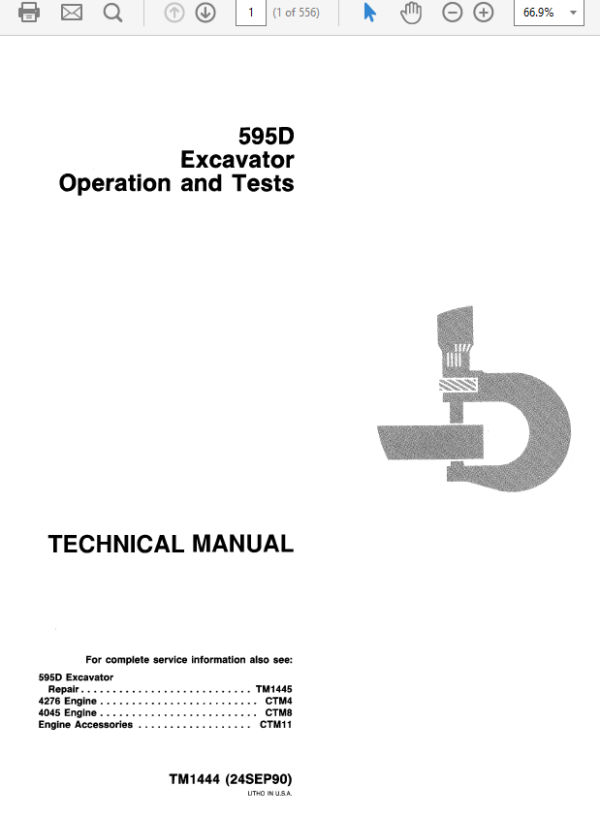John Deere 595D Excavator Service Manual TM-1444 & TM-1445