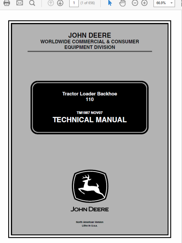 John Deere 110 Tractor Loader Backhoe Service Manual TM-1987