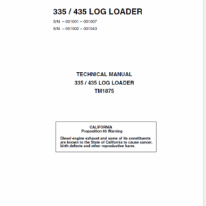 John Deere 335, 435 Log Loader Service Manual TM-1875