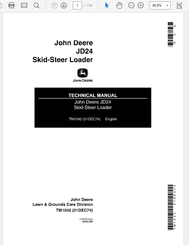 John Deere 24 Skid-Steer Loader Service Manual TM-1042