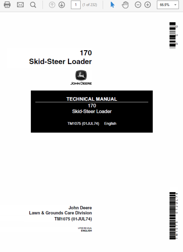 John Deere 170 Skid-Steer Loader Service Manual TM-1075