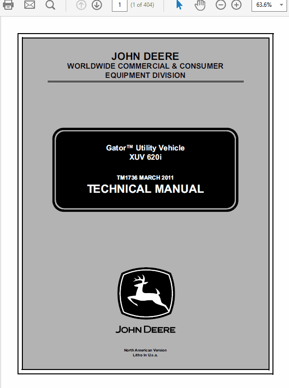 John Deere XUV 620i Gator Utility Vehicle Service Manual TM-1736