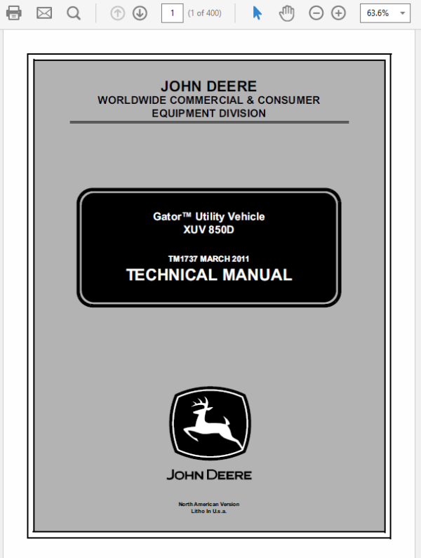 John Deere XUV 850D M-Gator Utility Vehicle Service Manual TM-1737