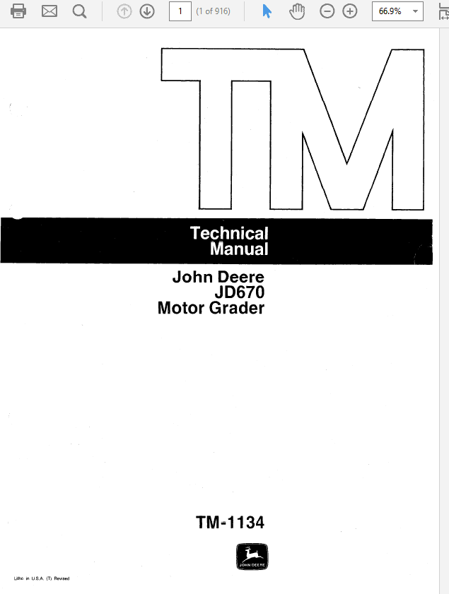 John Deere 670 Motor Grader Service Manual TM-1134