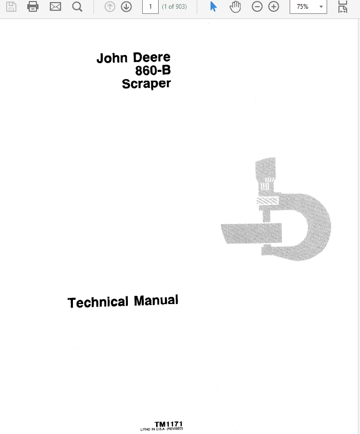 John Deere 860B Scraper Service Manual TM-1171
