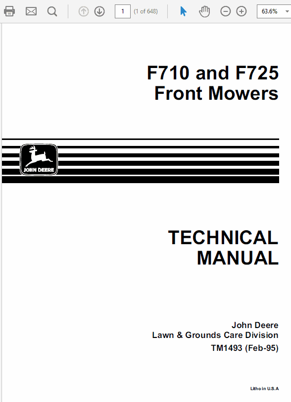 John Deere F710, F725 Front Mower Service Manual TM-1493
