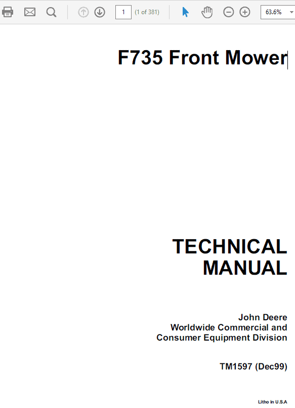 John Deere F735 Front Mower Service Manual TM-1597
