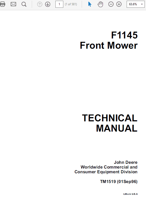 John Deere F1145 Front Mower Service Manual TM-1519