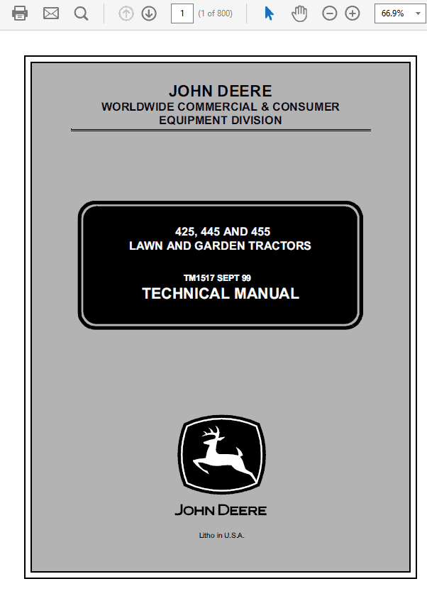 John Deere 425, 445 and 455 Lawn and Garden Tractors Service Manual TM1517