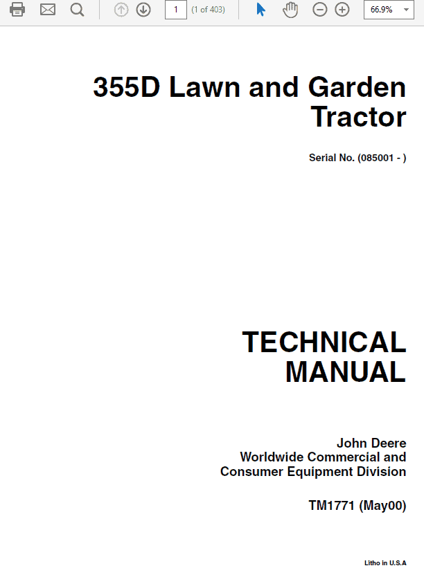 John Deere 355D Lawn and Garden Tractor Service Manual TM-1771