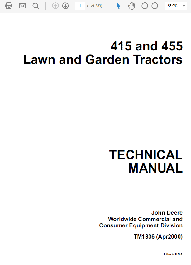 John Deere 415 and 455 Lawn and Garden Tractors Service Manual TM-1836