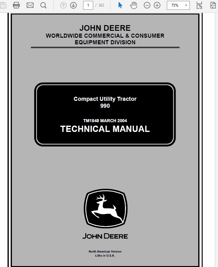 John Deere 990 Compact Utility Tractors Service Manual TM-1848