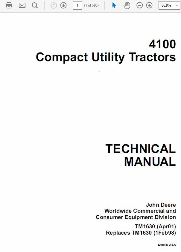 John Deere 4100 Compact Utility Tractors Service Manual TM-1630