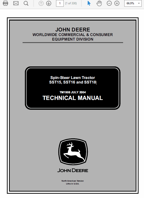John Deere SST15, SST16, SST18 Lawn Tractor Service Manual TM-1908