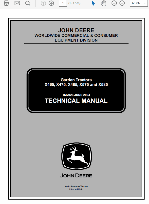 John Deere X465, X475, X485, X575 and X585 Garden Tractor Manual