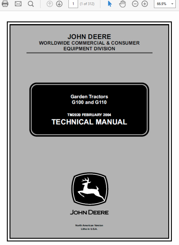 John Deere G100 and G110 Garden Tractors Service Manual TM-2020