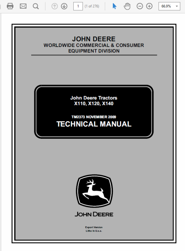 John Deere X110, X120, X140 Tractors Service Manual TM-2373