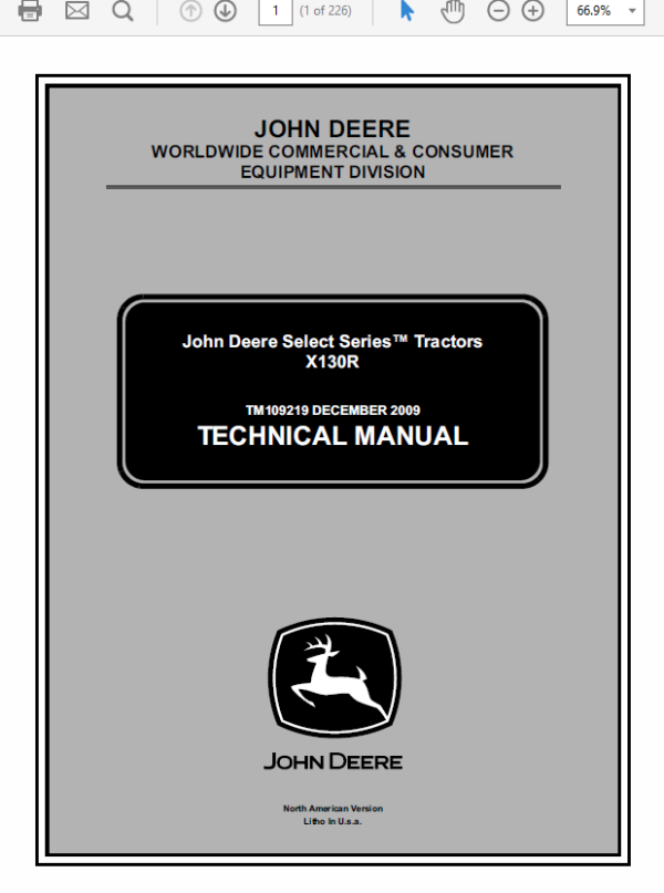 John Deere X130R Tractors Service Manual TM-109219