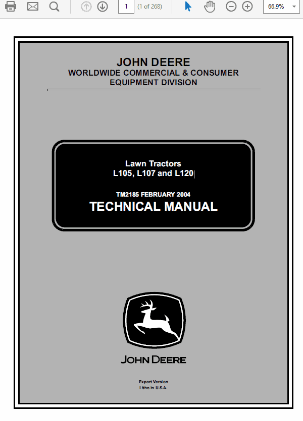 John Deere L105, L107, L120 Lawn Tractor Service Manual TM-2185