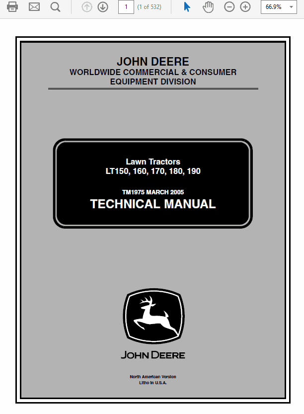 John Deere LT150, LT160, LT170, LT180, LT190 Lawn Tractors Service Manual TM-1975
