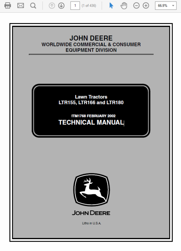 John Deere LTR155, LTR166, LTR180 Lawn Tractors Service Manual TM-1768