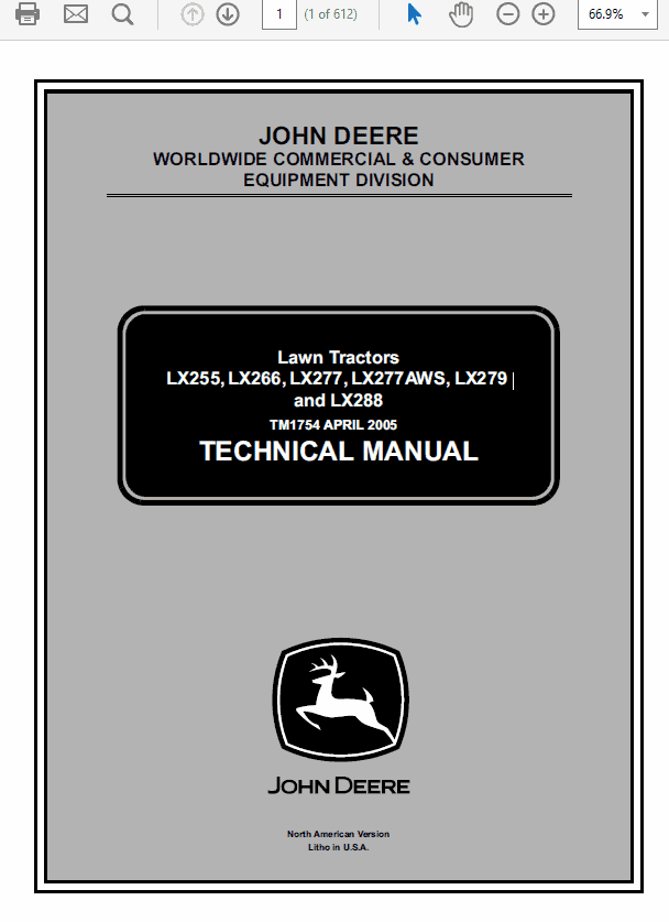 John Deere LX255, LX266, LX277, LX277AWS, LX279, LX288 Service Manual TM-1754