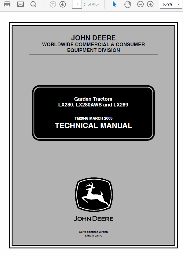 John Deere LX280, LX280AWS and LX289 Garden Tractors Service Manual TM-2046