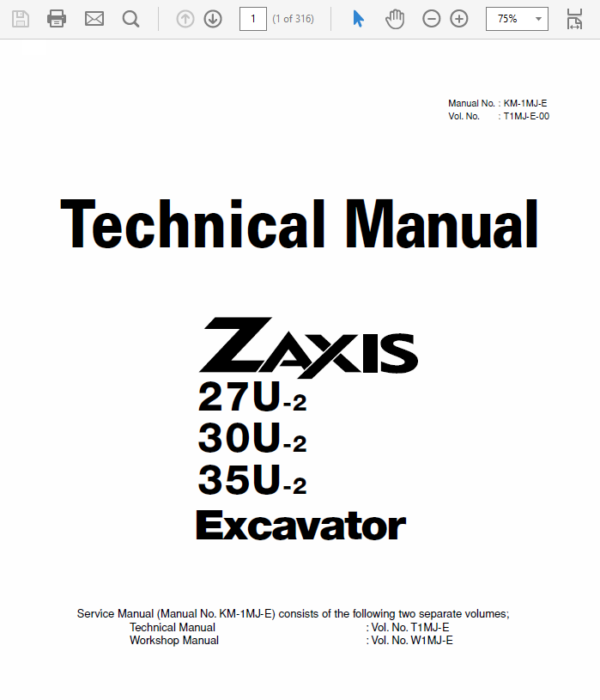 Hitachi Zaxis ZX27U-2, ZX30U-2, ZX35U-2 Excavator Service Manual