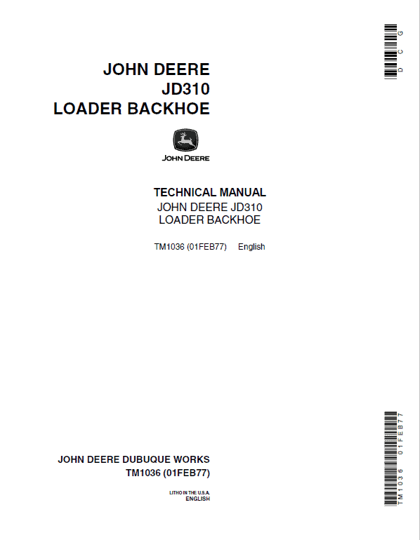 John Deere 310 Loader Backhoe Service Manual TM1036 & TM4290