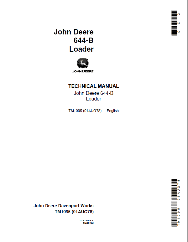 John Deere 644B Loader Repair Service Manual TM1095 & TM3202
