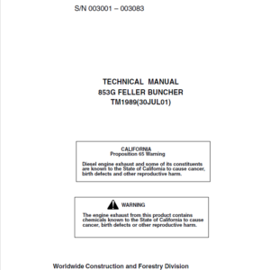 John Deere 853G Feller Buncher Technical Manual TM1889 & TM1989