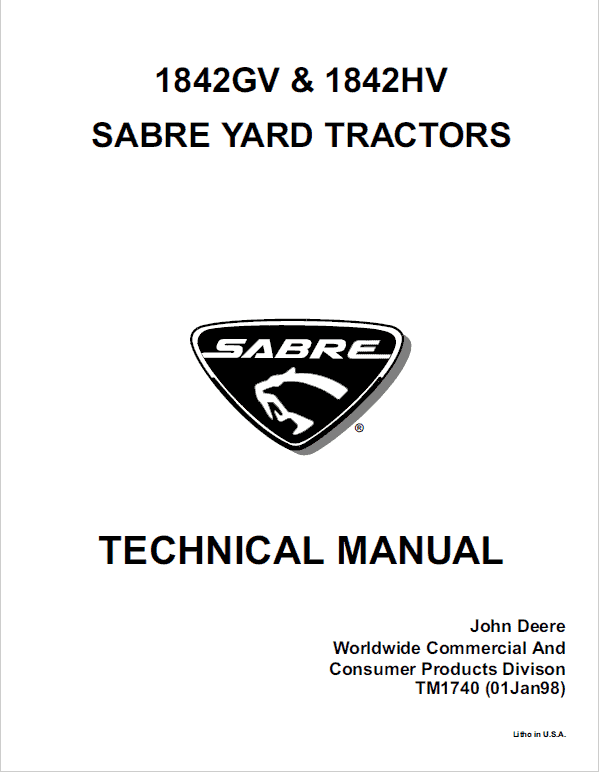 John Deere Sabre Yard Tractors 1842GV & 1842HV Service Manual