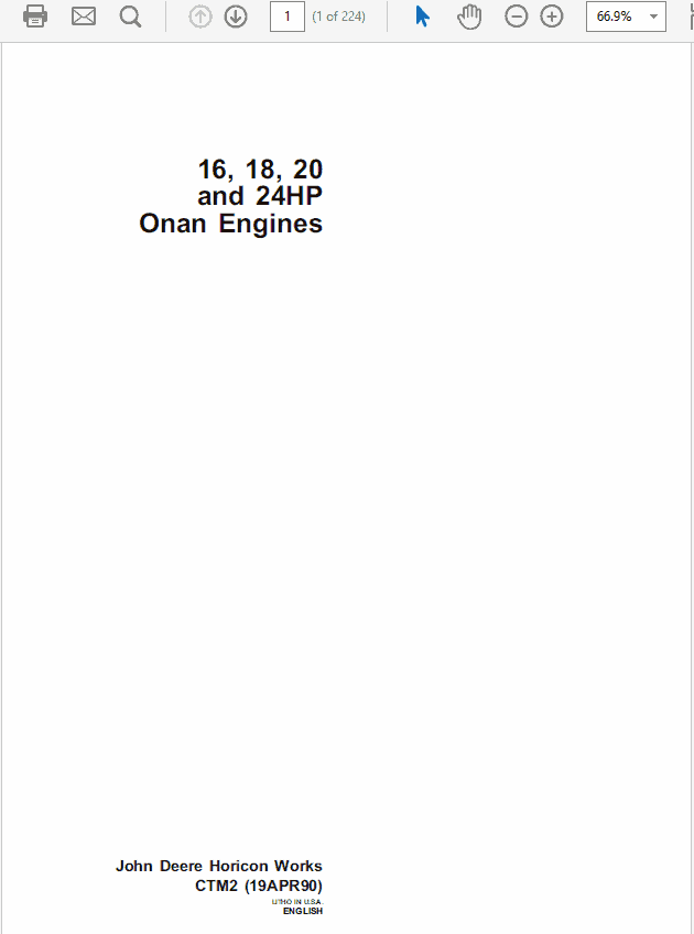 John Deere 16,18, 20 and 24HP Onan Engines CTM2 Manual