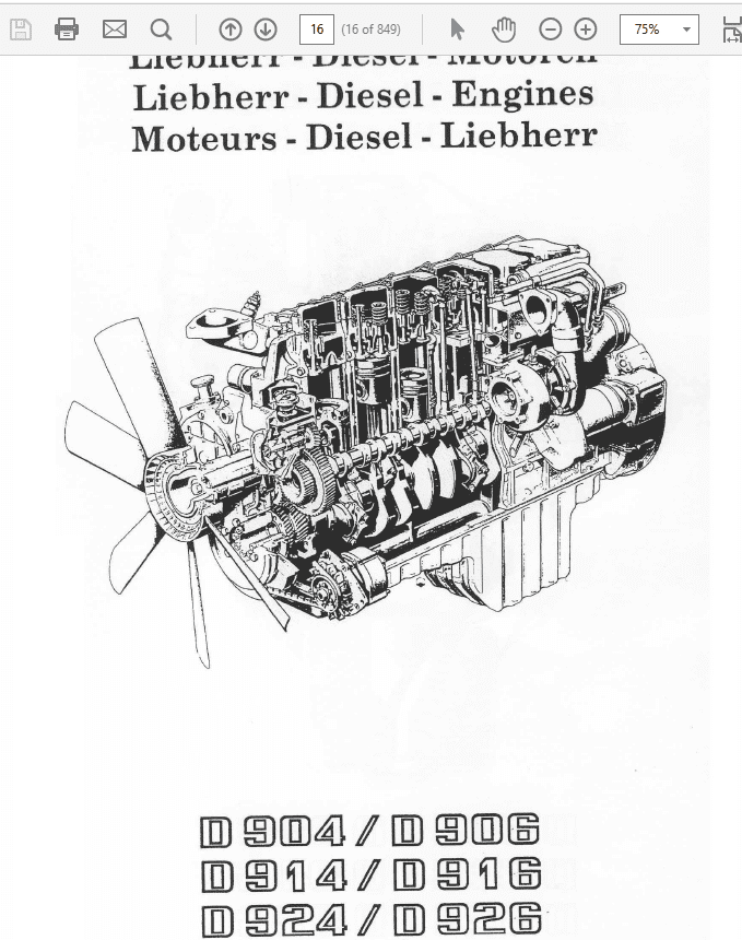 Liebherr Diesel Engine D904 – D906, D914 – D916, D924 – D926 Manual TM-1849 & TM-2223