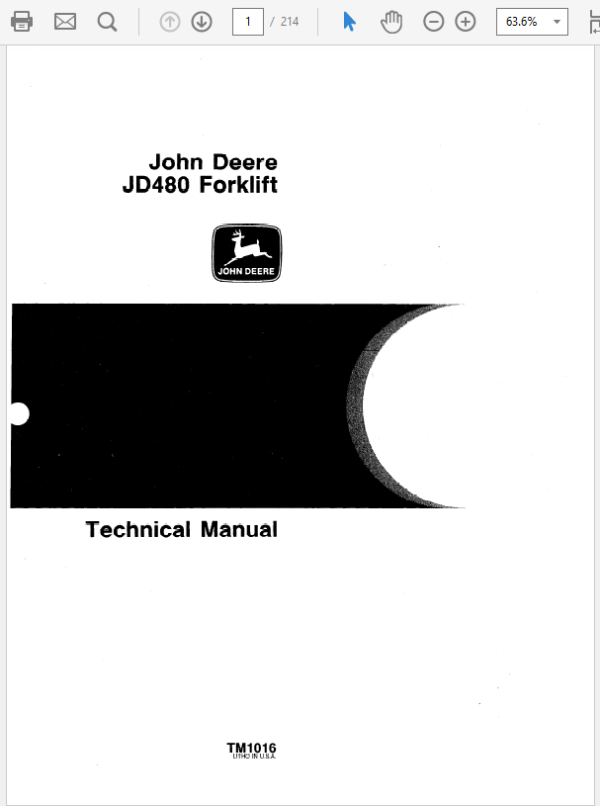 John Deere 480 Forklift Service Manual TM-1016