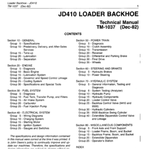 John Deere 410 Backhoe Loader Service Manual TM-1037