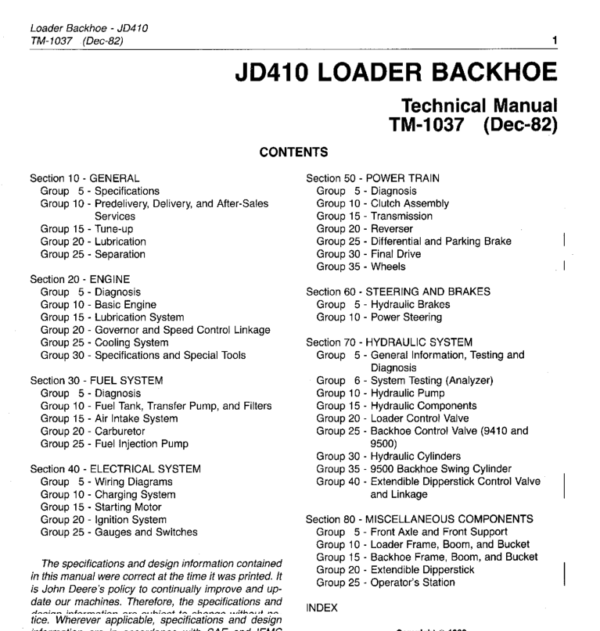 John Deere 410 Backhoe Loader Service Manual TM-1037
