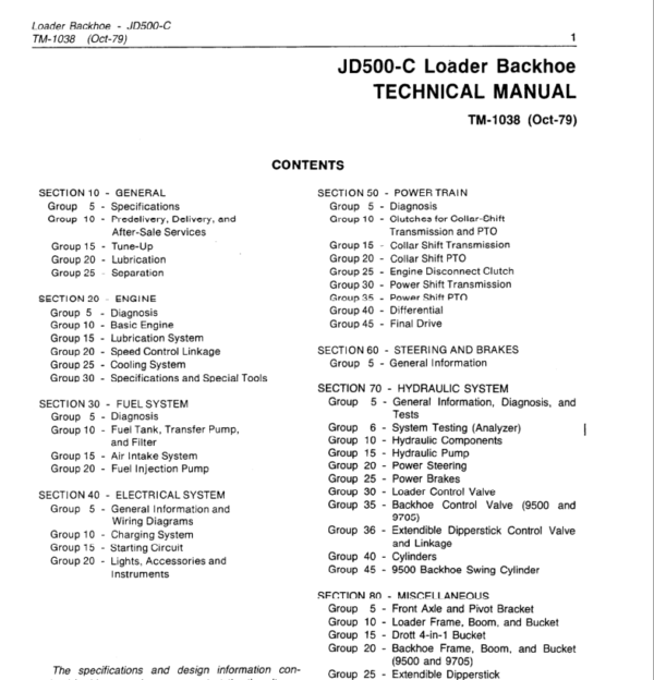 John Deere 500C Loader Backhoe Service Manual TM-1038