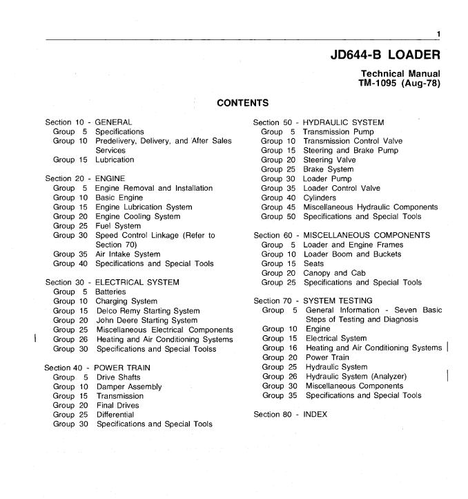 John Deere 644B Loader Service Manual TM-1095