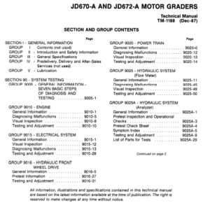 John Deere 670A, 672A Motor Grader Service Manual TM-1188