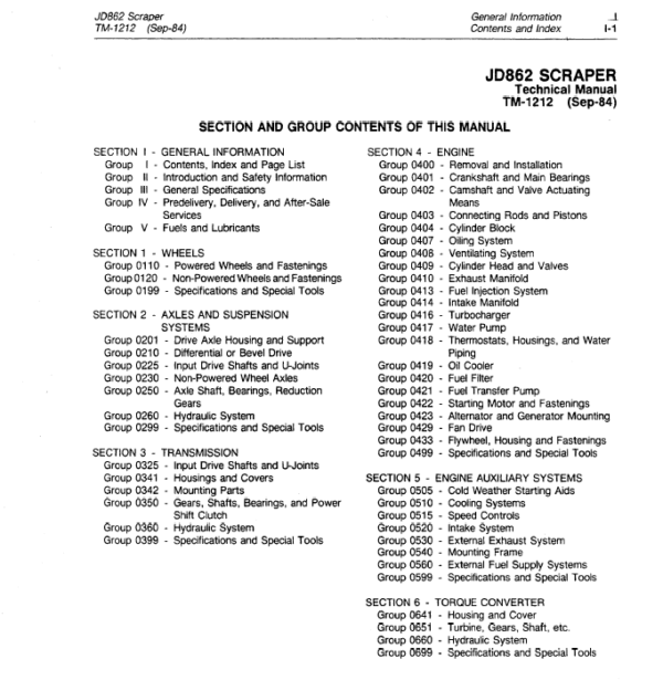 John Deere 862 Scraper Service Manual TM-1212