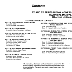 John Deere RX63, RX73, SX75, RX95, SX95 Mowers Service Manual TM-1391