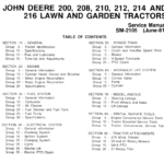 John Deere 200, 208, 210, 214, 216 Lawn and Garden Manual SM-2105