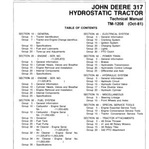 John Deere 317 Hydrostatic Tractor Service Manual TM-1208