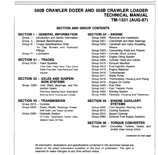John Deere 550B, 555B Crawler Bulldozer Loader Service Manual