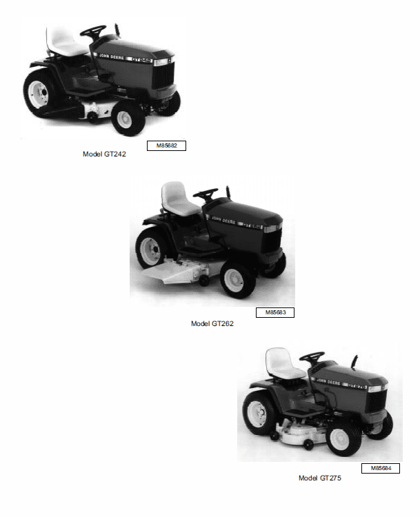 John Deere GT242, GT262, GT275 Lawn and Garden Tractors TM-1582