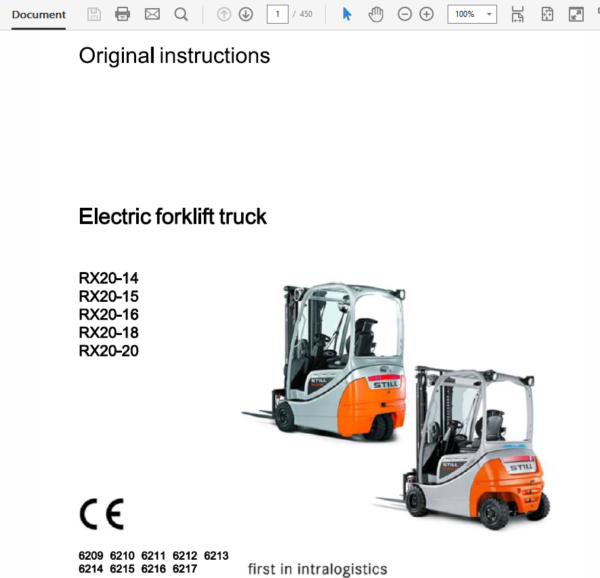 Still Electric Forklift RX20: RX20-14, RX20-15, RX-20-16, RX20-18, RX-20-20 Repair Manual