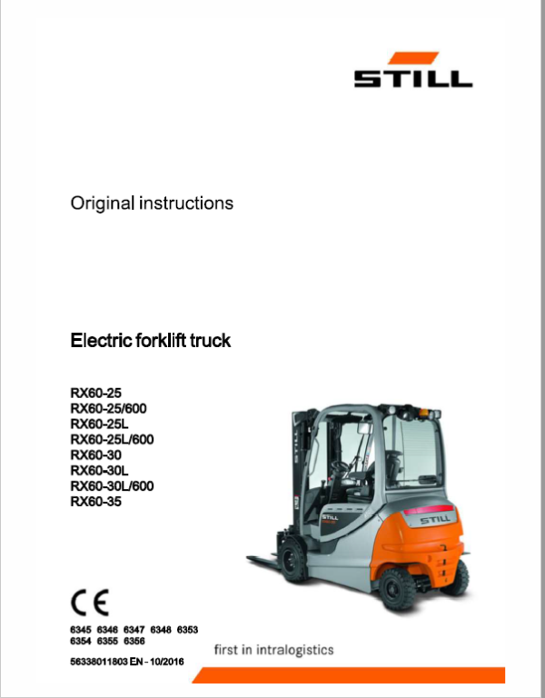 Still Electric Forklift Truck RX60: Model RX60-25, RX60-30, RX60-35 Repair Manual