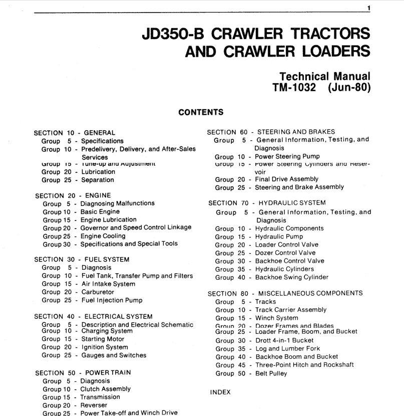 John Deere 350, 350B Crawler Tractor Loaders Service Manual TM-1032